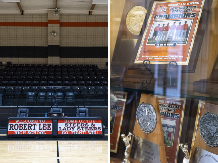 Robert Lee ISD’s trophy case boasts a number of awards and state championships in golf and basketball.