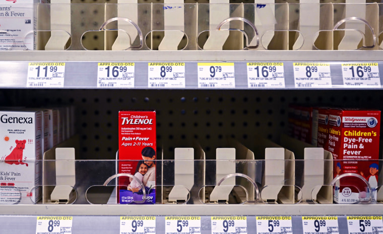 Shelves remain nearly empty of children's medicine at a Walgreens, in New York