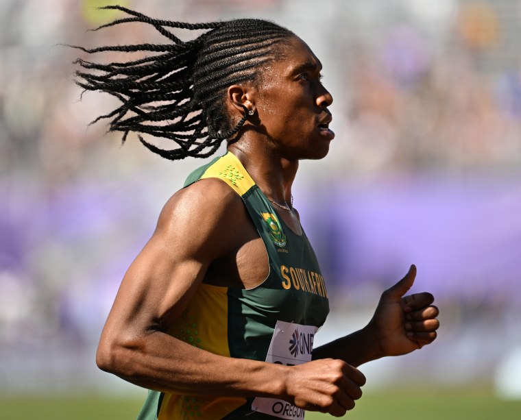 Caster Semenya of South Africa competes in the Women's 5,000-meter heats at the World Athletics Championships in Eugene, Ore., on July 20.