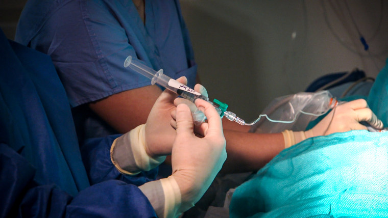 A patient receiving the stellate ganglion block procedure.