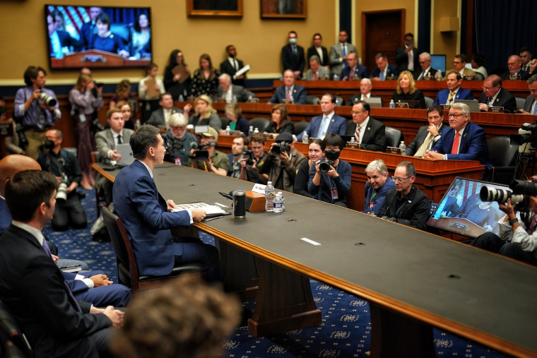 Lawmakers listen as TikTok CEO Shou Zi Chew testifies during the House Energy and Commerce Committee hearing