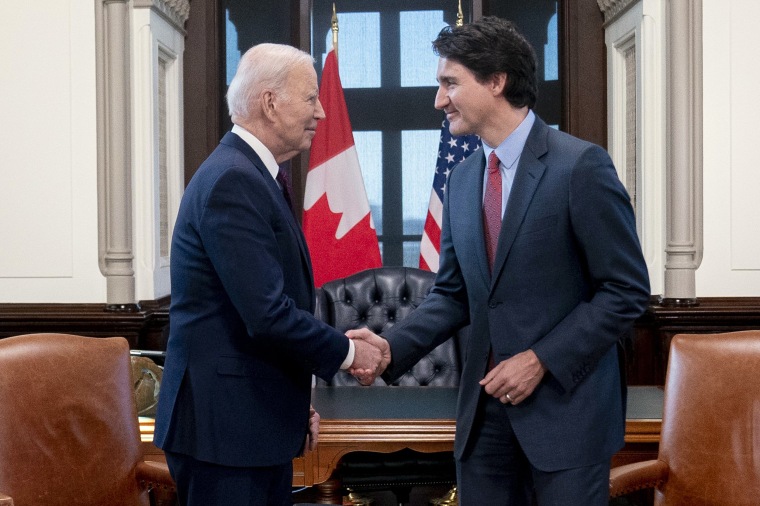 President Joe Biden meets with Canadian Prime Minister Justin Trudeau at Parliament Hill