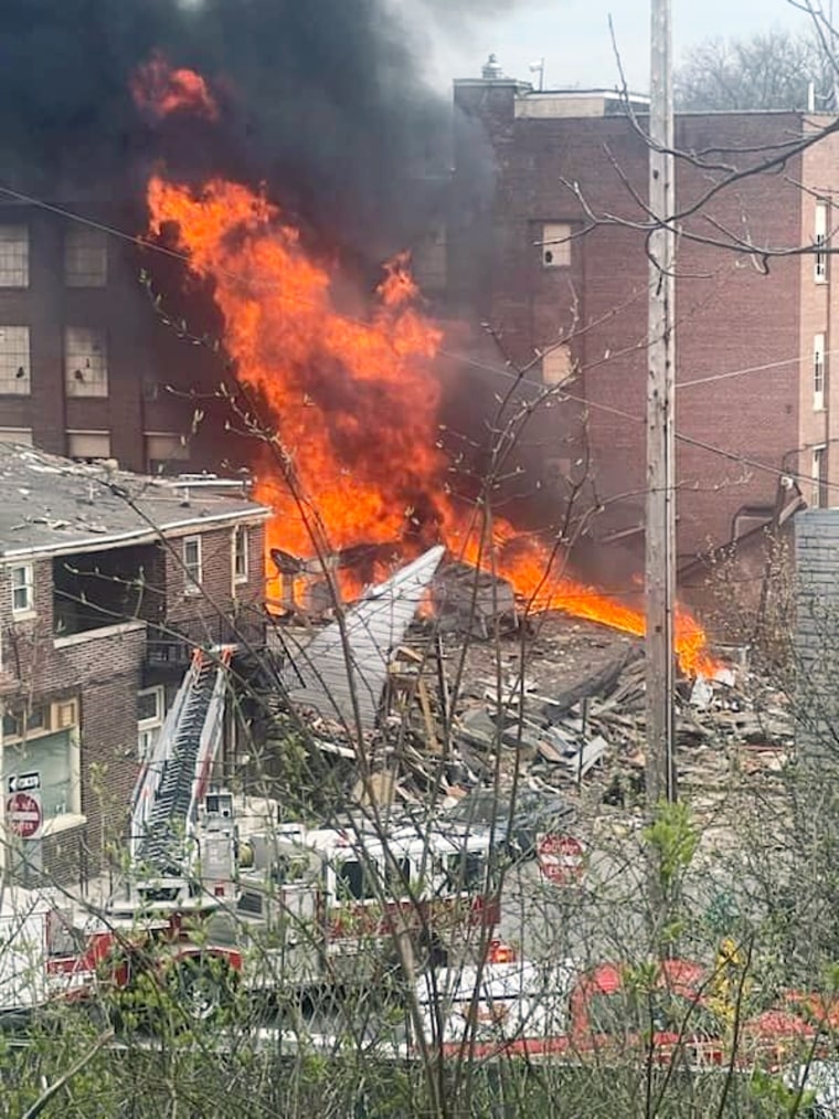 Fire and smoke at the scene of an explosion in West Reading, Pa., on Friday.