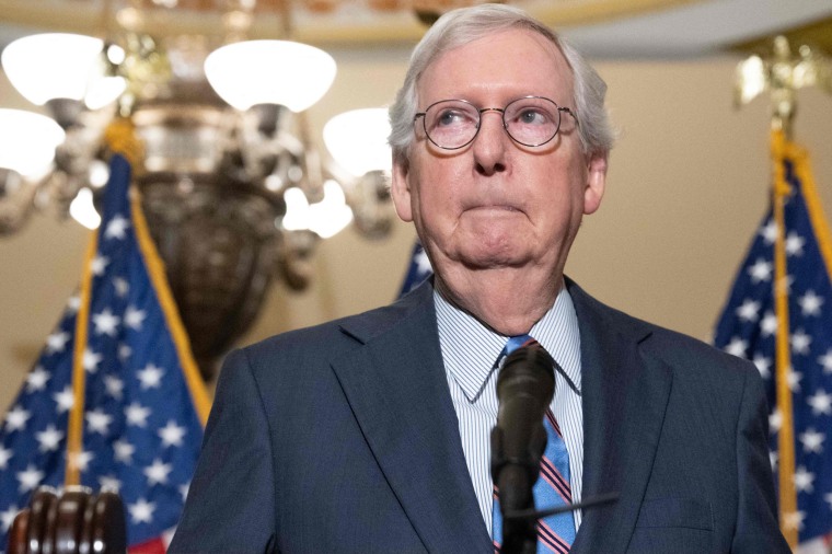 Senate Minority Leader Mitch McConnell speaks during a press conference at the Capitol in Washington, D.C.