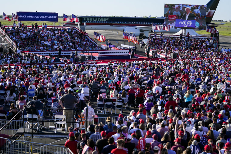 Former President Donald Trump holds a rally in Waco, Texas, on March 25, 2023.