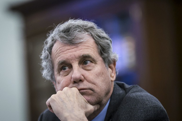 Image: Senator Sherrod Brown, D-Ohio, testifies before the Senate Committee on Commerce, Science and Transportation on March 22, 2023.