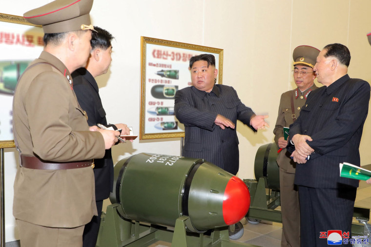 Kim Jong Un inspects nuclear weapons at a facility in Pyongyang on Tuesday. 