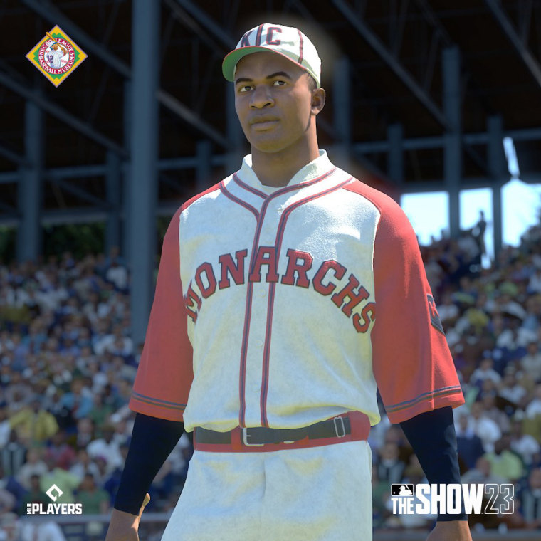Image: A digital rendering of Jackie Robinson as a member of the Kansas City Monarchs from the game MLB The Show 23. 