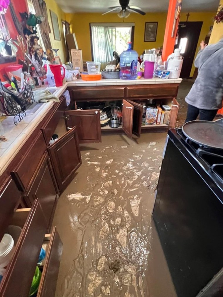 Flood water damage inside the home of Maria Urbieta in Pajaro, California on March 23, 2023.