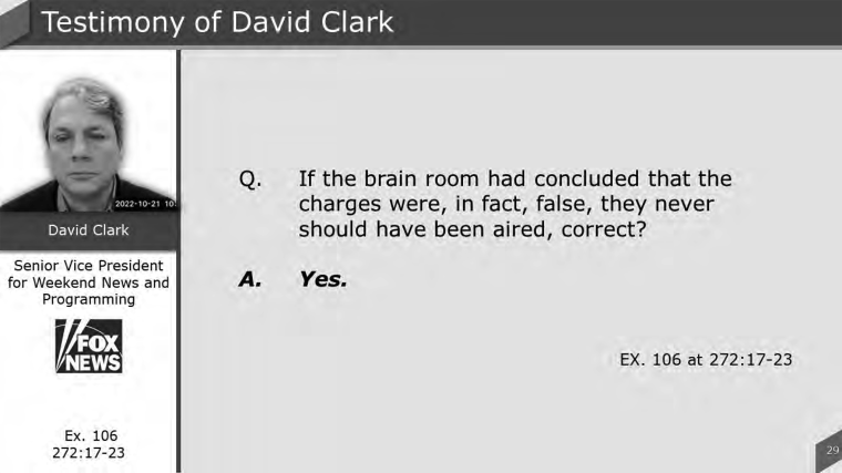 Fox News executive David Clark said false claims should not have gone on air if the "Brain Room" had debunked them.