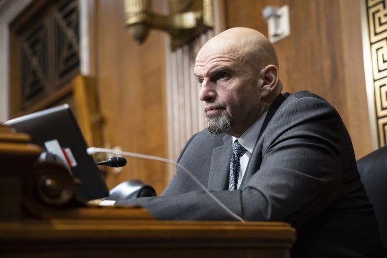 Sen. John Fetterman takes part in a Senate Environment and Public Works Committee hearing 