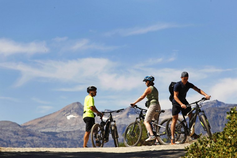 Cyclists on a trail in South Lake Tahoe, Calif., in 2018. The region has had an influx of tourists since the pandemic began.