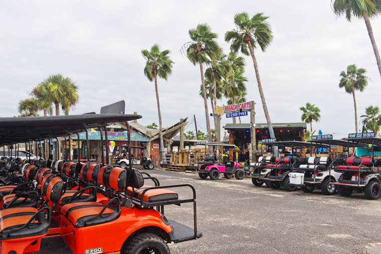 Rental beach carts in Port Aransas, Texas.