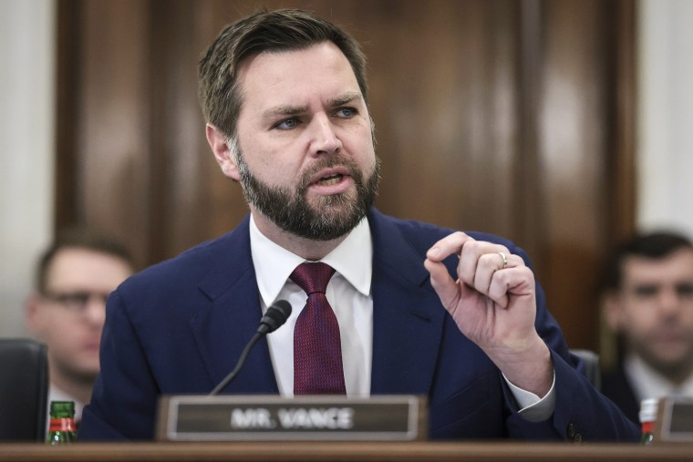 Image: Sen. J.D. Vance, R-Ohio, delivers remarks during a hearing held by the Senate Commerce, Science, and Transportation Committee on March 22, 2023.