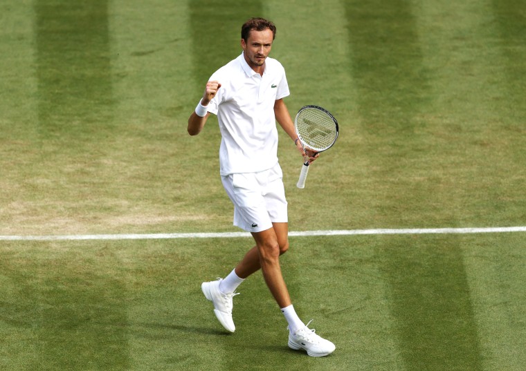 Daniil Medvedev during his men's singles at Wimbledon in London