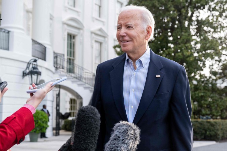 President Joe Biden speaks to reporters on the South Lawn of the White House in Washington, D.C.