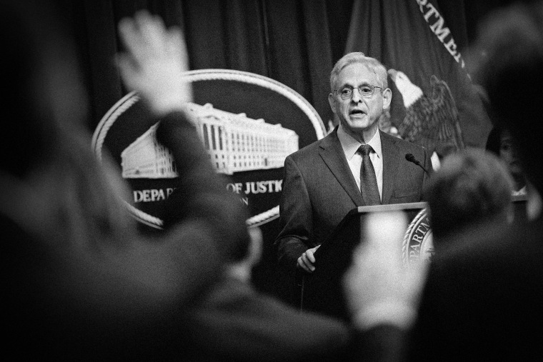 Attorney General Merrick Garland takes questions on March 7, 2023, at the Justice Department.