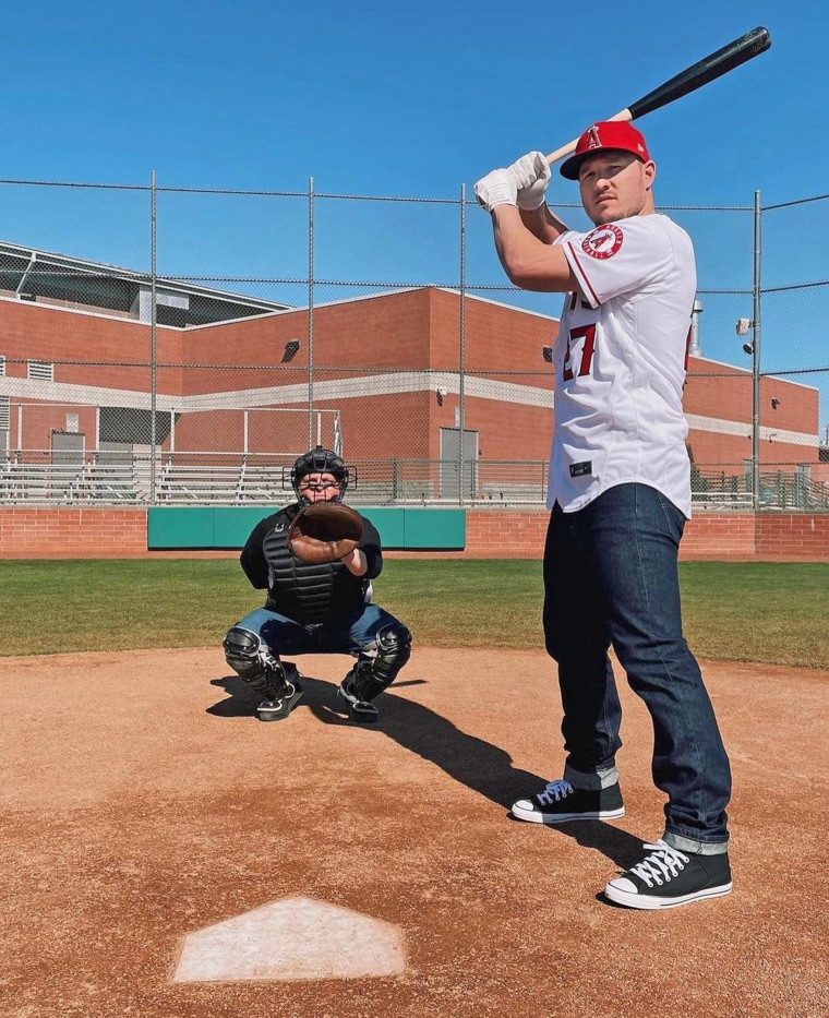 Mike Trout and Patrick Renna await the pitch.