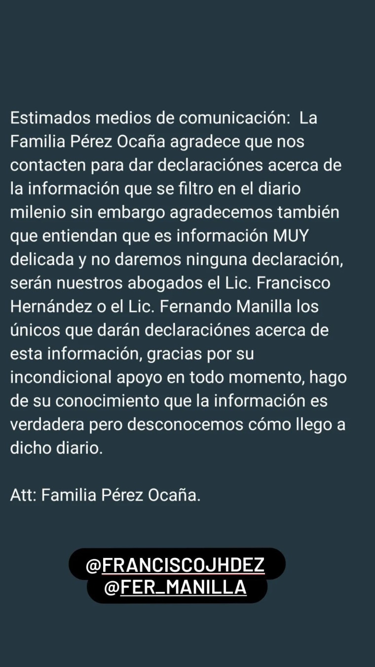 Familia de Octavio Ocaña señala su postura luego de que 'Milenio' filtró documentos que indican investigador privado tiene pruebas de que la muerte del actor se debió a un homicidio.