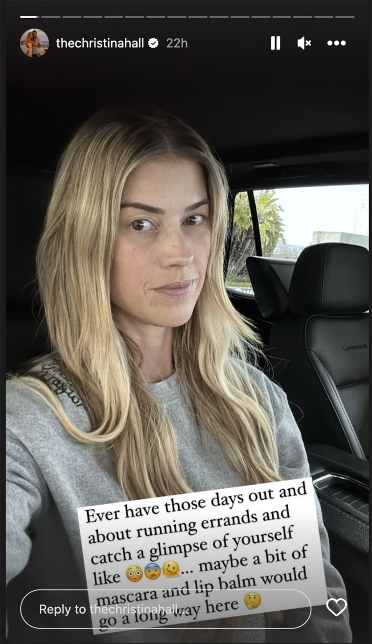 A makeup-free Christina Hall in her car.