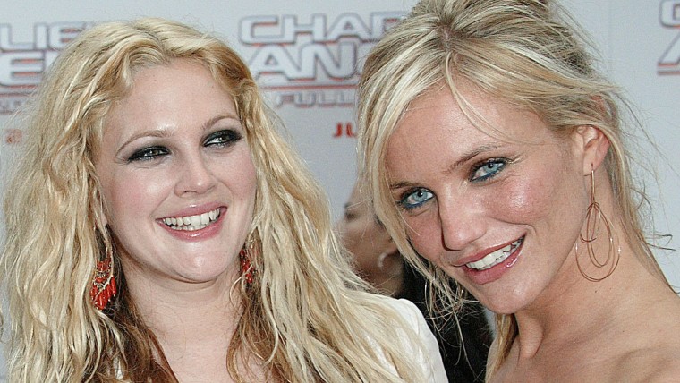 Drew Barrymore and Cameron Diaz attend the premiere of 2003's "Charlie's Angels: Full Throttle" at Mann's Chinese Theater in Hollywood, California.
