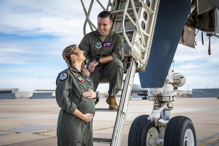 Baby on board! Two Air Force fighter pilots in Texas will welcome a baby this April.