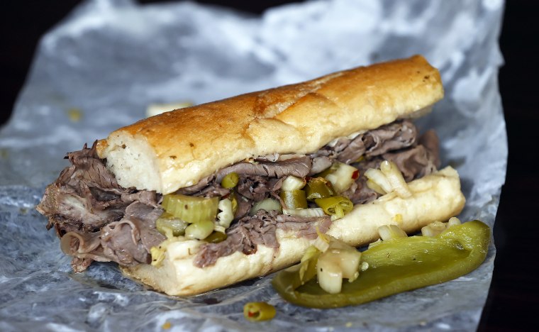 An Italian beef sandwich at Mr. Beef in Chicago.