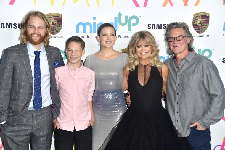 Wyatt Russell, Ryder Robinson, Kate Hudson, Goldie Hawn and Kurt Russell at Goldie's Love In For Kids on November 3, 2017 in Beverly Hills, CA.