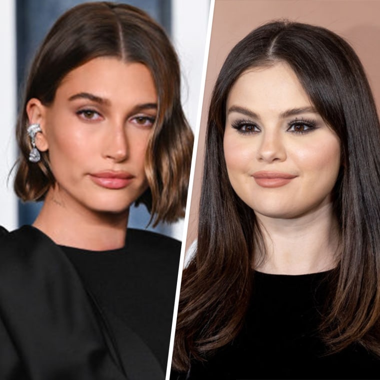 Hailey Bieber, left, thanked rumored rival Selena Gomez, right, for calling out fans who have harassed Bieber online.