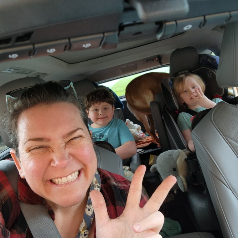 Lankston and her two sons, Harrison and Finley, on the drive to San Diego.