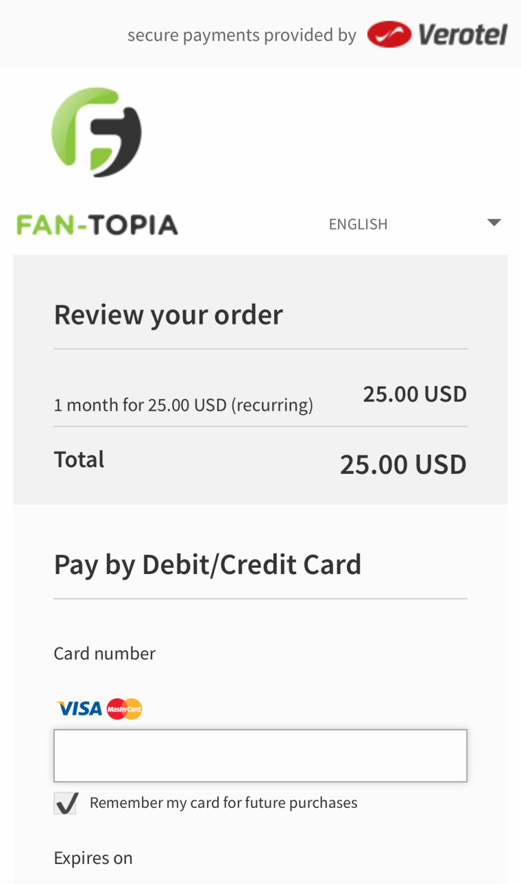 A receipt from the Fan-Topia website