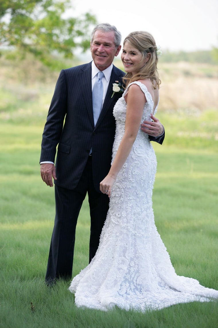 President George W. Bush and Jenna Bush pose for a photographer prior to her wedding to Henry Hager at Prairie Chapel Ranch May 10, 2008 near Crawford, Texas. Image: Henry Hager And Jenna Bush Wedding