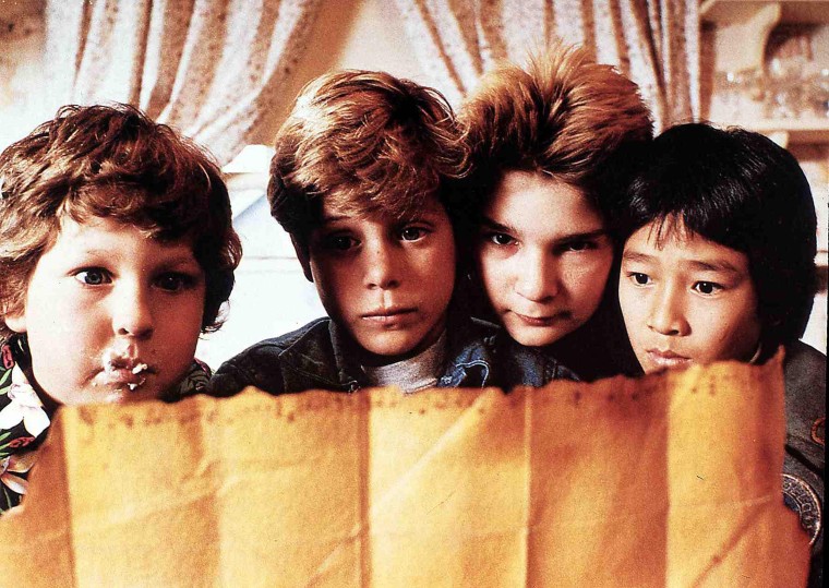 The Gunis, 1985. Jeff Cohen, Sean Austin, Corey Feldman, Ke Hui Kwan Chunk (Jeff Cohen, L), Mickey (Sean Austin, 2 Will), boca