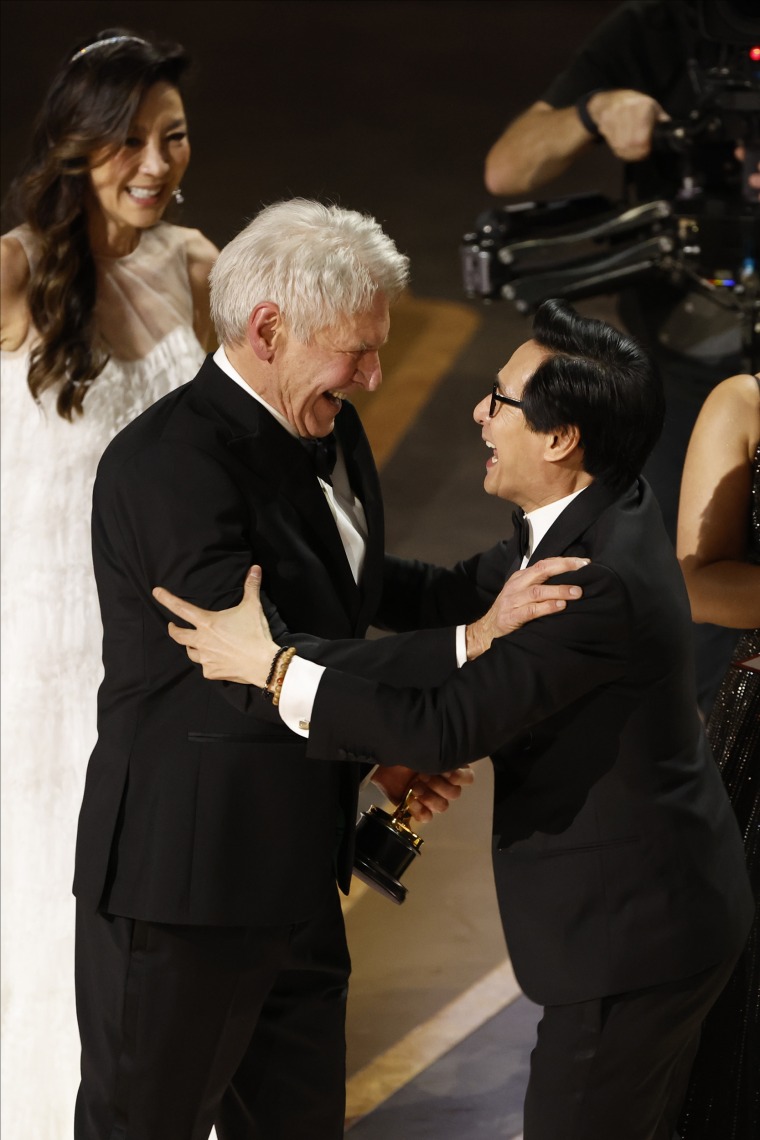 Ke Huy Quan and Harrison Ford during the Oscar Awards