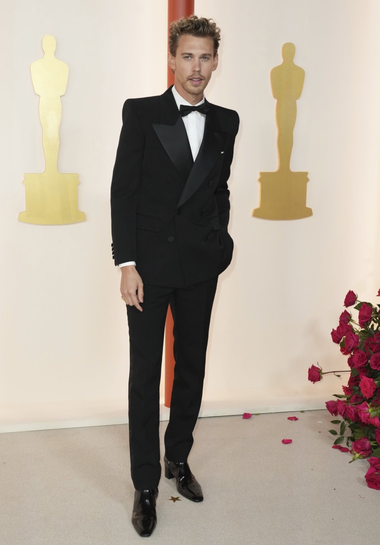 Austin Butler arrives at the Oscars on March 12, 2023 in Los Angeles, CA.