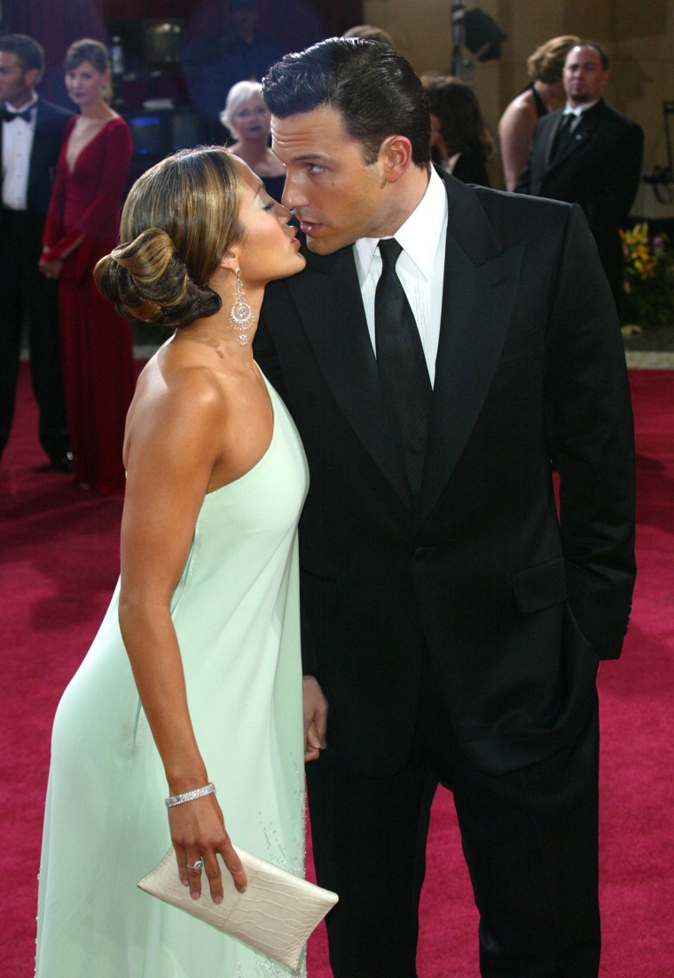 Jennifer Lopez and Ben Affleck on the red carpet during the 75th Annual Academy Awards on March 23, 2003 in Hollywood, CA.