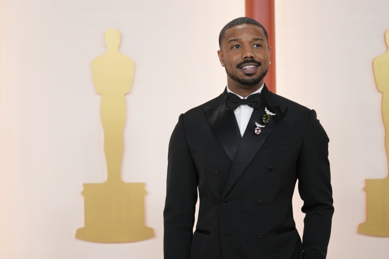 Michael B. Jordan arrives at the Oscars on March 12, 2023 in Los Angeles, CA.