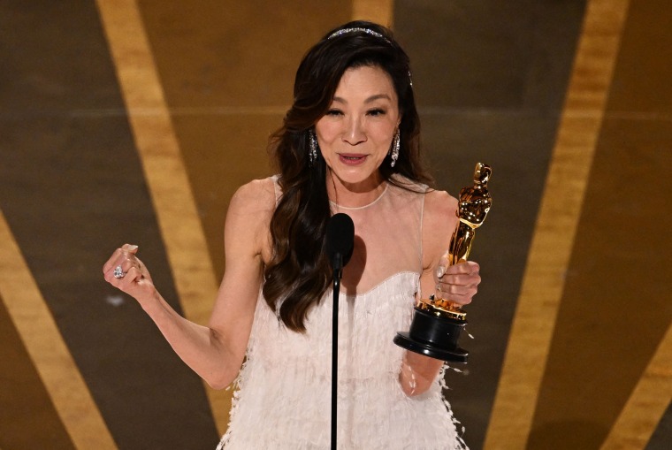 Michelle Yeoh accepts the Oscar for best actress for "Everything Everywhere All at Once."