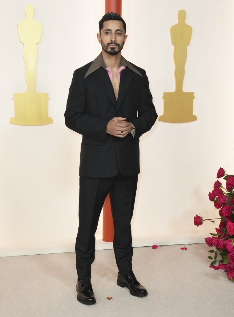 Riz Ahmed arrives at the Oscars on March 12, 2023 in Los Angeles.