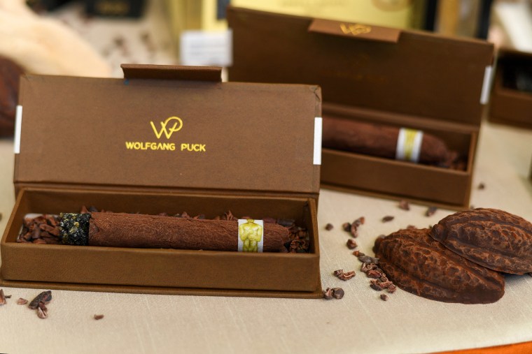 View of the chocolate cigars, this year's surprise dessert, at the preview of the 'Governors Ball', the celebration immediately following the Oscars at The Ray Dolby Ballroom in Hollywood, California, on March 7, 2023. - The 95th Academy Awards will be held at the Dolby Theater on March 12, 2023. 
