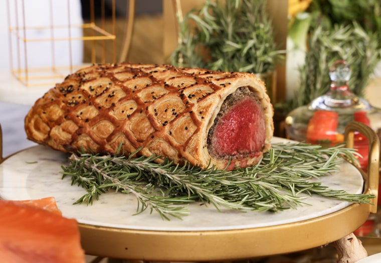 Beef Wellington on display at the 95th Oscars Governors Ball preview at The Ray Dolby Ballroom on March 07, 2023 in Hollywood, California. 