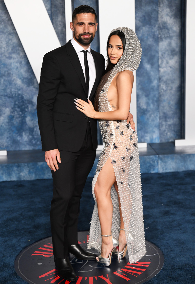 Sebastian Lletget and Becky G at 2023 Vanity Fair Oscar party