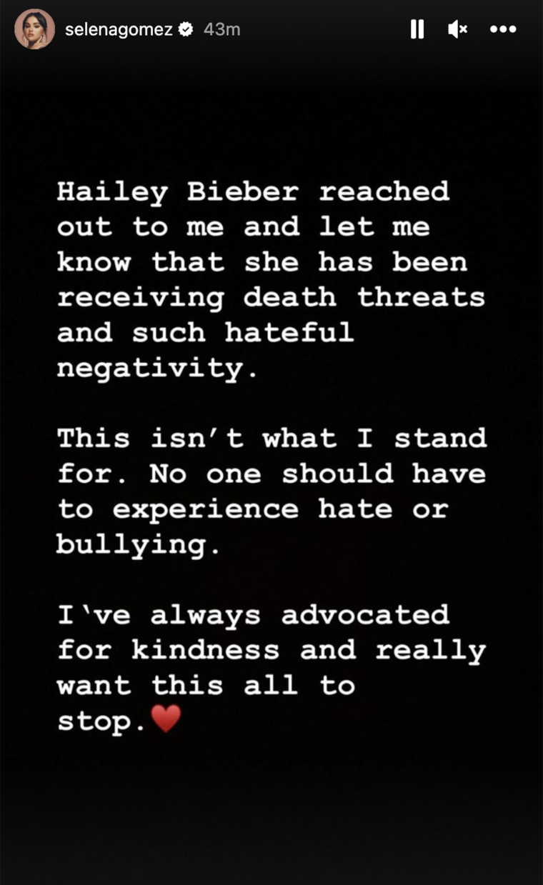 Selena Gomez told fans, "No one should have to experience hate or bullying."