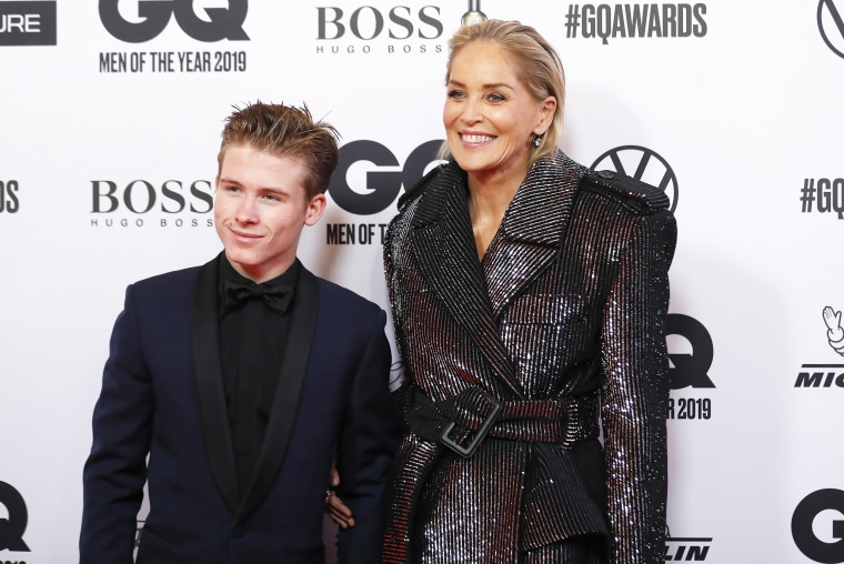 Sharon Stone and her son Roan Bronstein at the 21st GQ Men of the Year Award on November 07, 2019 in Berlin, Germany.