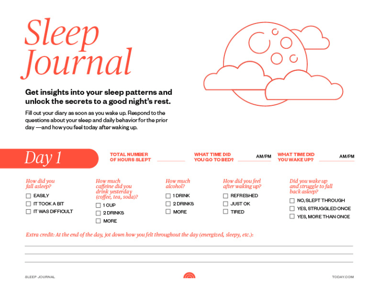 sleep journal page one
