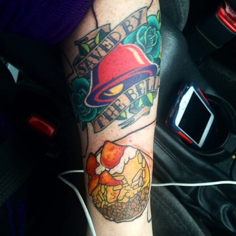 A tattoo on a member of the Beefy Crunch Movement, a Facebook group devoted to demanding the return of Taco Bell’s discontinued Beefy Crunch Burrito.