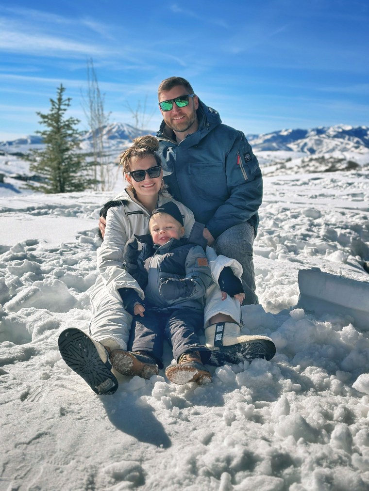Taylor Odlozil, with wife, Haley, and son, Weston, pose together during a trip to Park City, Utah.