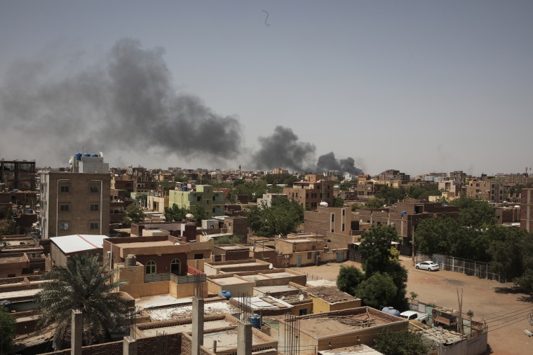 Smoke arises in Khartoum, Sudan, on Saturday, as the fighting in the capital between the Sudanese army and Rapid Support Forces resumed after an internationally brokered cease-fire failed.