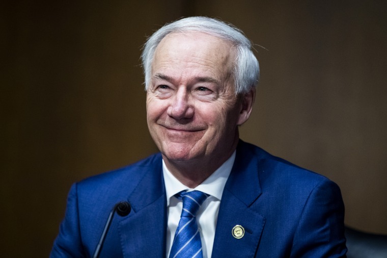 Arkansas Gov. Asa Hutchinson, testifies during Senate Judiciary Committee hearing on June 22, 2021.