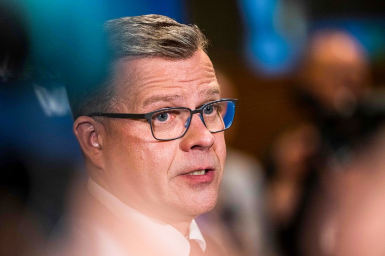 National Coalition Party chair Petteri Orpo at an election event following the Finnish parliamentary elections on April 2, 2023, in Helsinki.